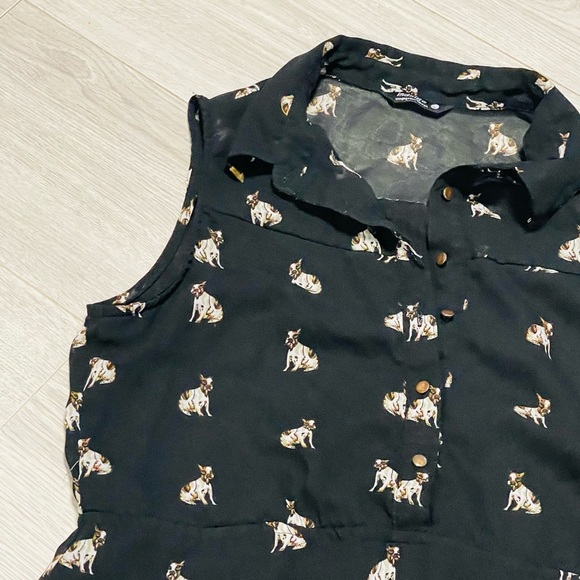 Boston Terrier Dress Black Sleeveless with Dog Print Sz Large - Picture 8 of 14